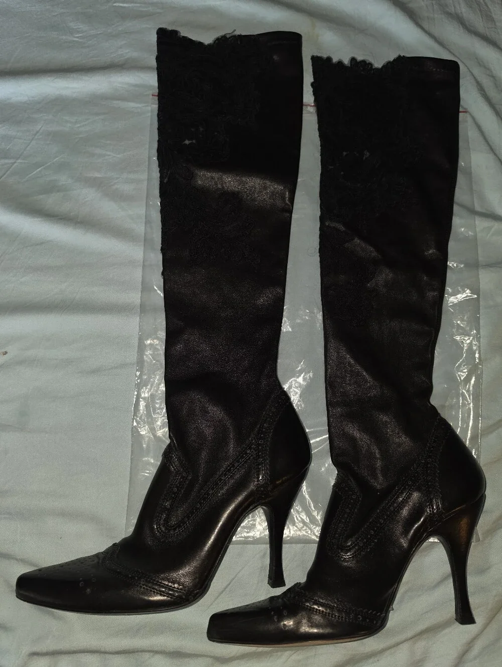Ermanno Scervino HOT ITEM! Over The Knee Stretch Nappa Boots w/Couture Lace. 8.5